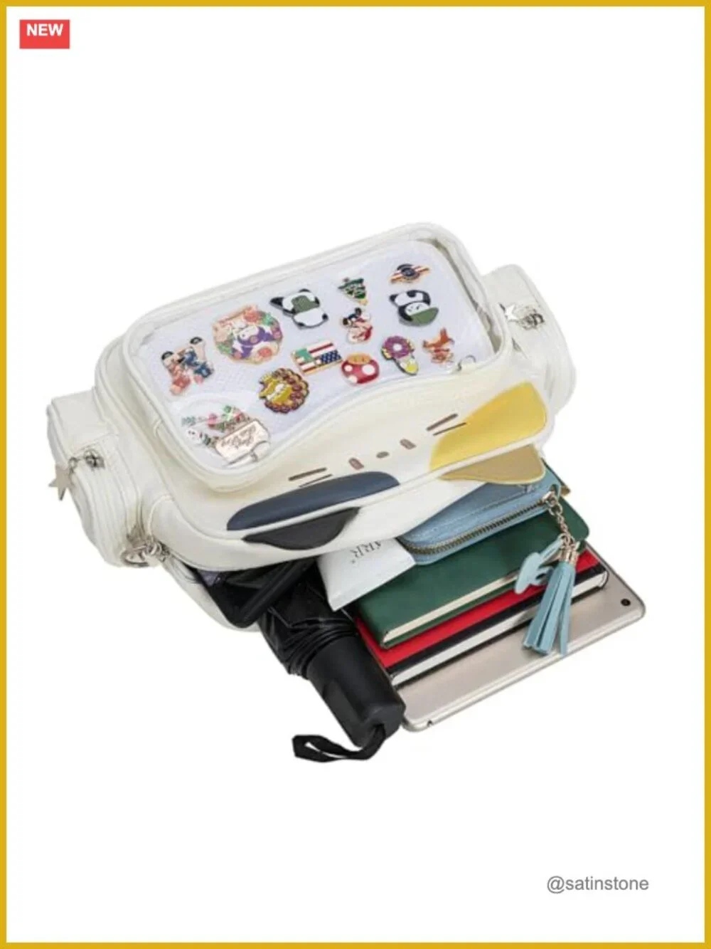 Kawaii Cat Ita Bag Crossbody Backpack with Pin Display Window PU Leather